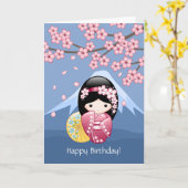 Doll van Kokeshi van de lente - de Japanse Kaart (Gele Bloem)