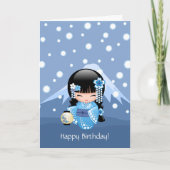 Doll van Kokeshi van de winter - het Gelukkige Kaart (Voorkant)