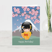 Doll van Kokeshi van de zomer - de Leuke Japanse Kaart (Voorkant)