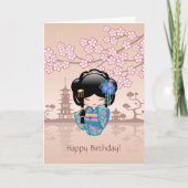 Doll van Kokeshi van Keiko - de Blauwe Verjaardag Kaart (Voorkant)