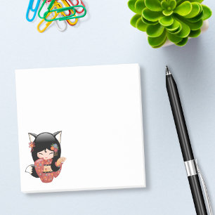 Doll van Kokeshi van Kitsune - het Zwarte Meisje Post-it® Notes