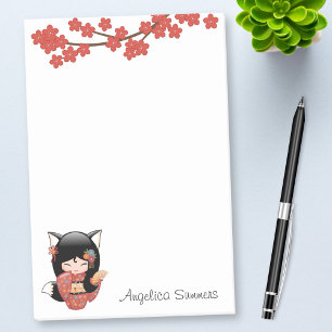 Doll van Kokeshi van Kitsune - het Zwarte Meisje Post-it® Notes