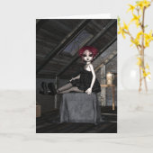 Doll Zoey van de gothic - Wenskaart Kaart (Gele Bloem)