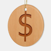 Dollair symbool gegraveerd op houtontwerp keramisch ornament (Links)