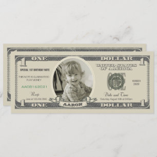Dollar Bill Invitation for a First Birthday Kaart