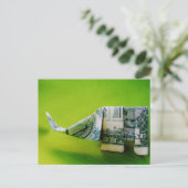 Dollar bill origami Elephant on Green background Briefkaart (Staand voorkant)