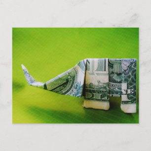 Dollar bill origami Elephant on Green background Briefkaart