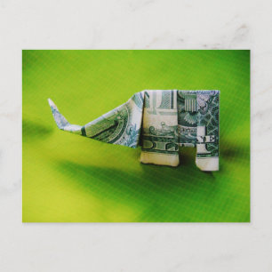 Dollar bill origami Elephant on Green background Briefkaart