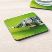 Dollar bill origami Elephant on Green background Drankjes Onderzetter (Linkerzijde)