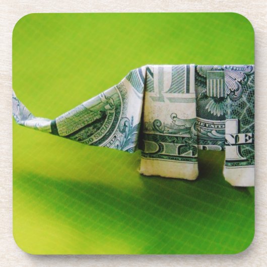 Dollar bill origami Elephant on Green background Drankjes Onderzetter (Voorkant)