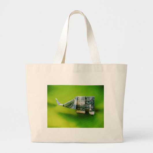 Dollar bill origami Elephant on Green background Grote Tote Bag (Voorkant)