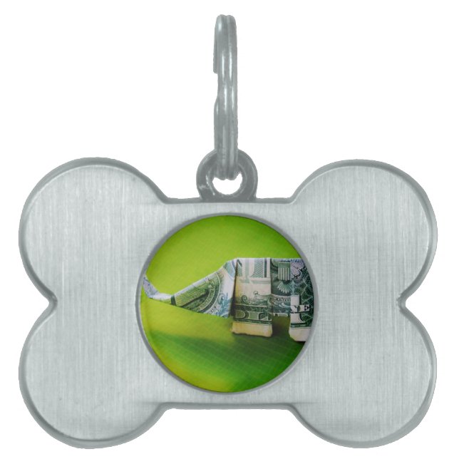 Dollar bill origami Elephant on Green background Huisdieren Naamplaatje (voorkant)
