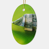 Dollar bill origami Elephant on Green background Keramisch Ornament (Links)