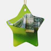 Dollar bill origami Elephant on Green background Keramisch Ornament (Links)