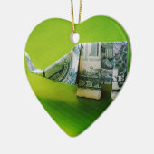 Dollar bill origami Elephant on Green background Keramisch Ornament (Links)