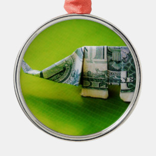 Dollar bill origami Elephant on Green background Metalen Ornament