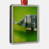 Dollar bill origami Elephant on Green background Metalen Ornament (Rechts)