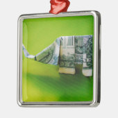Dollar bill origami Elephant on Green background Metalen Ornament (Links)