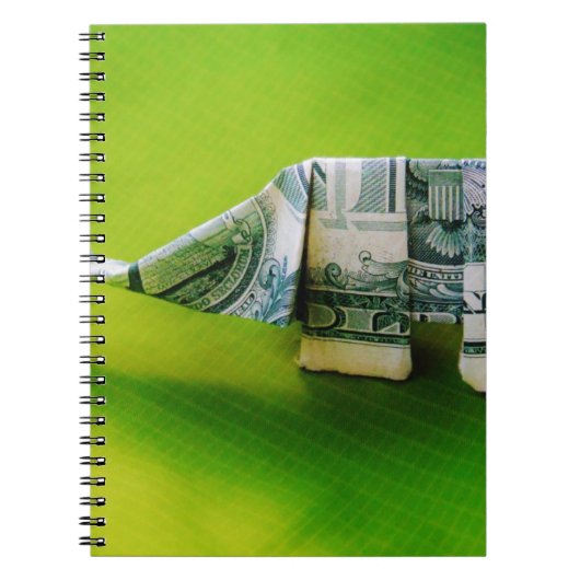 Dollar bill origami Elephant on Green background Notitieboek (Voorkant)