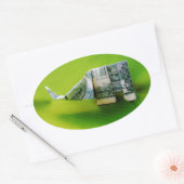 Dollar bill origami Elephant on Green background Ovale Sticker (Envelop)