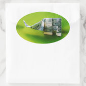 Dollar bill origami Elephant on Green background Ovale Sticker (Tas)