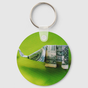 Dollar bill origami Elephant on Green background Sleutelhanger