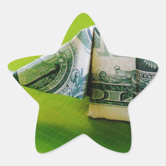 Dollar bill origami Elephant on Green background Ster Sticker (Voorkant)