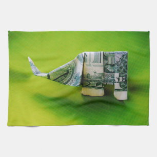 Dollar bill origami Elephant on Green background Theedoek
