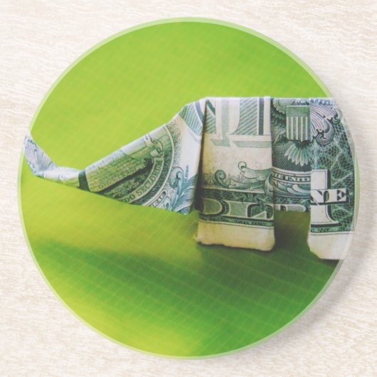 Dollar bill origami Elephant on Green background Zandsteen Onderzetter (Voorkant)