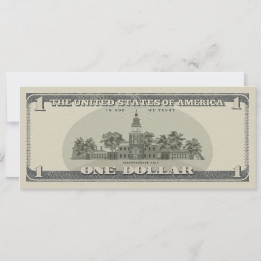 Dollar Bill Uitnodiging voor een eerste verjaardag (Achterkant)