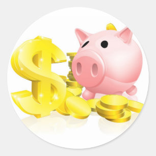 Dollar sign piggy bank ronde sticker