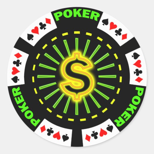 DOLLAR SIGN POKER CHIP RONDE STICKER (Voorkant)