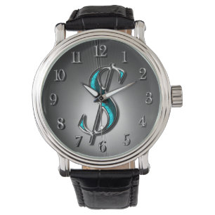 Dollar Sign Turquoise en Silver print Horloge