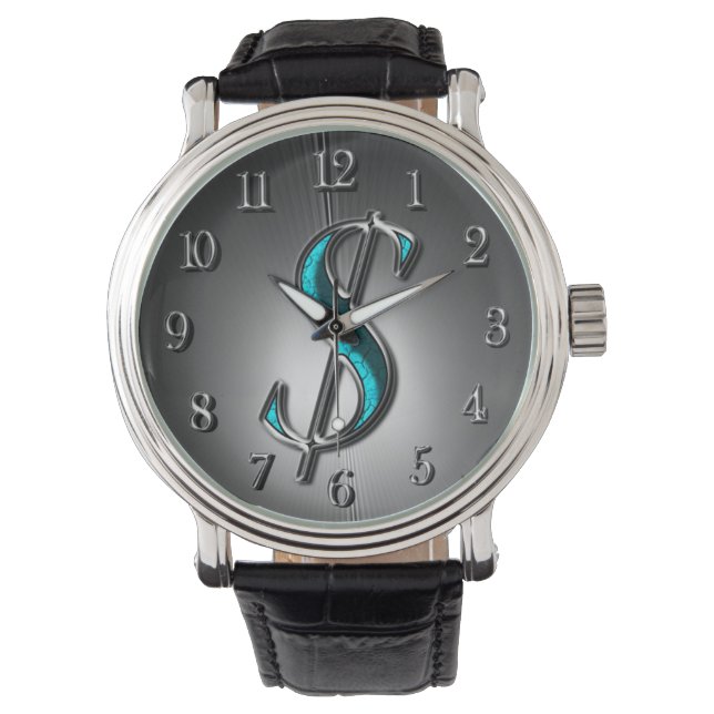 Dollar Sign Turquoise en Silver print Horloge (Voorkant)