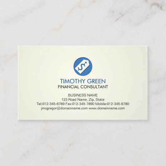 Dollar-tabpictogram van Financial Consultant Servi Visitekaartje (Voorkant)