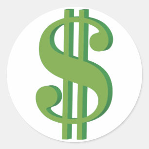 Dollar, teken, 3D Ronde Sticker