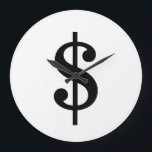 Dollar-teken | Eenvoudig modern alfabet Grote Klok<br><div class="desc">Zwart dollarteken in klassieke stijl op witte achtergrond.
Klik op de knop "Aanpassen" om het ontwerp aan te passen door de gewenste kleur te kiezen en zelfs uw eigen tekst toe te voegen.
Overeenkomende objecten zijn ook in voorraad.</div>
