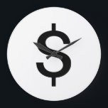 Dollar-teken | Eenvoudig modern alfabet Grote Klok<br><div class="desc">Zwart dollarteken in eenvoudige moderne stijl op witte achtergrond.
Klik op de knop "Aanpassen" om het ontwerp aan te passen door de gewenste kleur te kiezen en zelfs uw eigen tekst toe te voegen.
Overeenkomende objecten zijn ook in voorraad.</div>