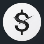 Dollar-teken | Eenvoudig modern alfabet Grote Klok<br><div class="desc">Zwart dollarteken in eenvoudige moderne stijl op witte achtergrond.
Klik op de knop "Aanpassen" om het ontwerp aan te passen door de gewenste kleur te kiezen en zelfs uw eigen tekst toe te voegen.

Overeenkomende objecten zijn ook in voorraad.</div>