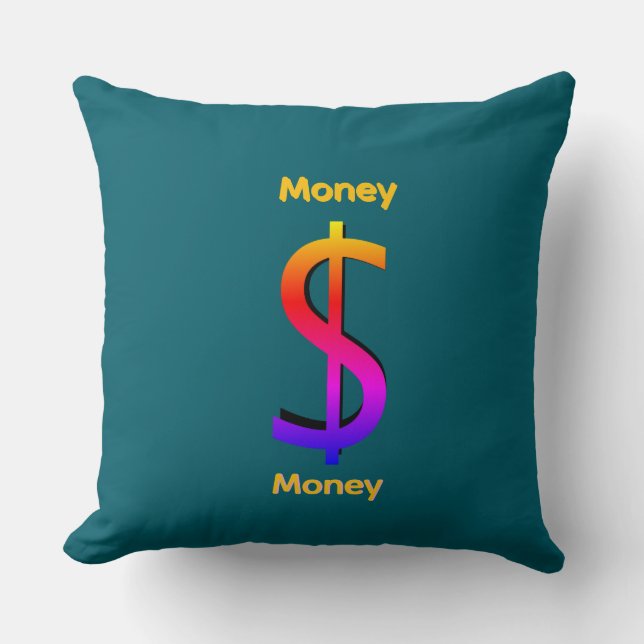 Dollar $teken Geld Logo Regenboog Turquoise Kussen (Voorkant)