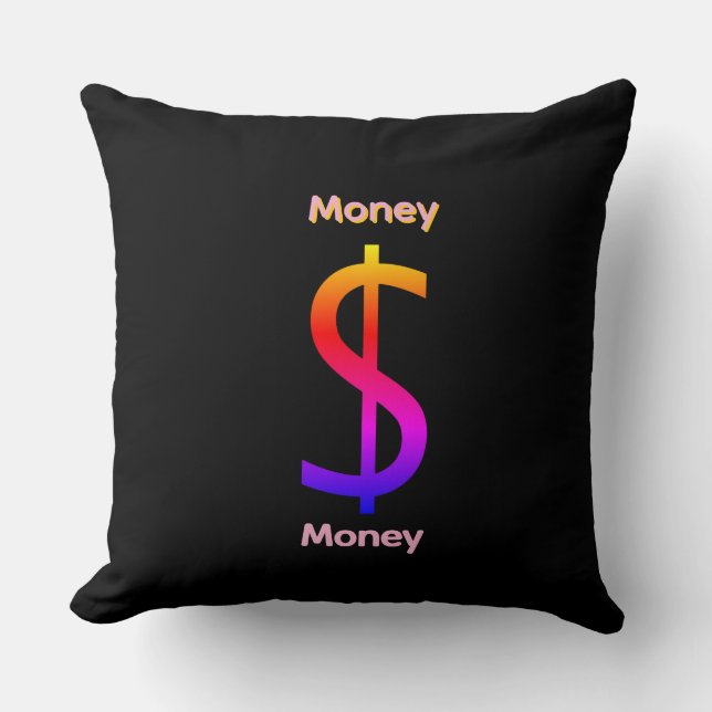 Dollar $ teken Geld Logo Regenboog Zwart Kussen (Voorkant)