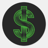 Dollar-teken Geldsymbool Ronde Sticker (Voorkant)