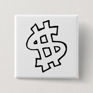 Dollar-teken Vierkante Button 5,1 Cm