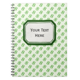 Dollar-tekens op groen met label notitieboek