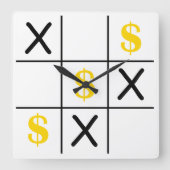Dollar Tic Tac Toe Vierkante Klok (Voorkant)