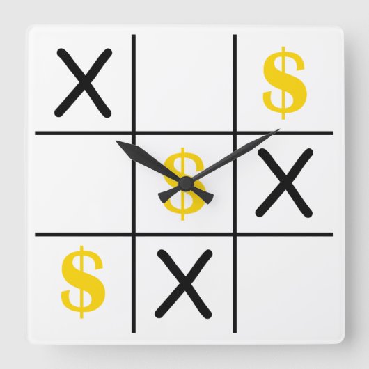 Dollar Tic Tac Toe Vierkante Klok (Voorkant)