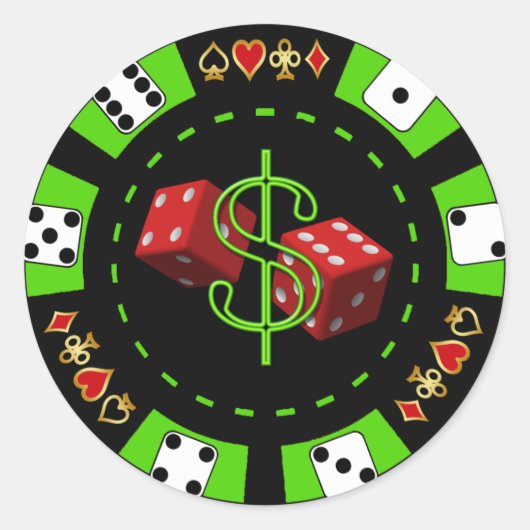 DOLLARS EN DICE POKER CHIP RONDE STICKER (Voorkant)