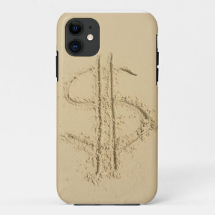 Dollarteken geschreven in zand iPhone 11 hoesje