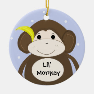 Dolle aap met een banaan in zijn oor keramisch ornament