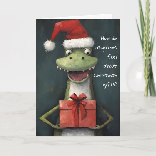Dolle Alligator Kerstman Kerstkaart Kaart (Voorkant)